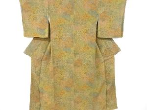 リサイクル　未使用品　縮緬地　草花に抽象模様小紋着物